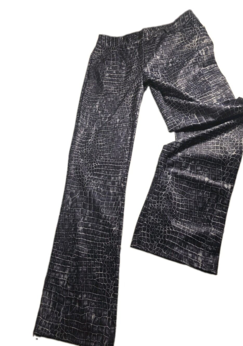 VTG 90s Y2K Express World Brand Crocodile Print Flare Pants / Size 11/12 Grey